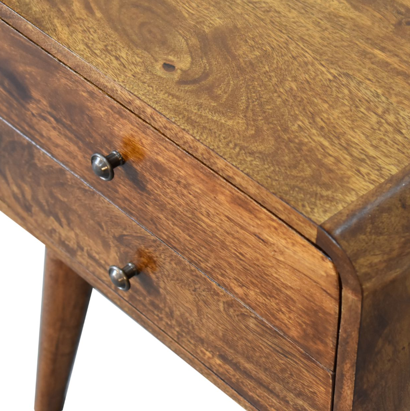 Curved Chestnut Mango Wood Nightstand
