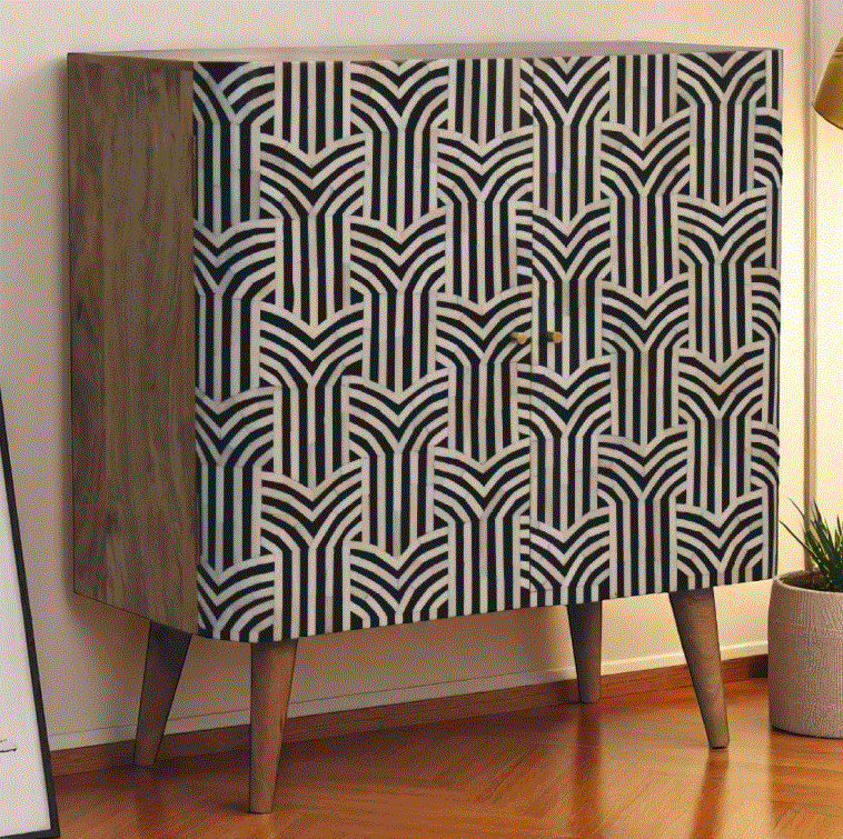 Edessa Mango Wood Bone Inlay 2 Door Sideboard Cabinet