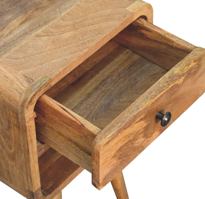 Small 1 Drawer Curved Mango Wood Bedside Table