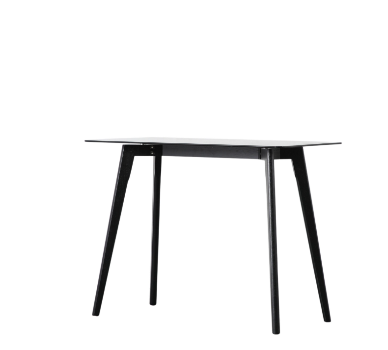 Blair Small Black Oak Desk with Glass Table Top