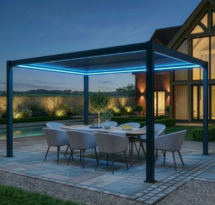 Coral 3x4m Pergoal with LED Lighting- Grey Frame