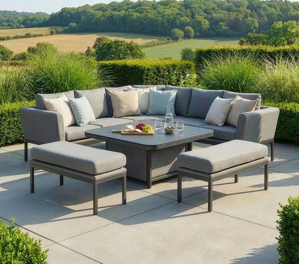 Aruba Square Corner Dining Set with Rising Table - Zinc Grey