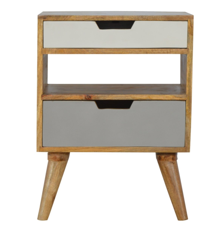 Grey and White Mango Wood 2 Drawer Bedside Table