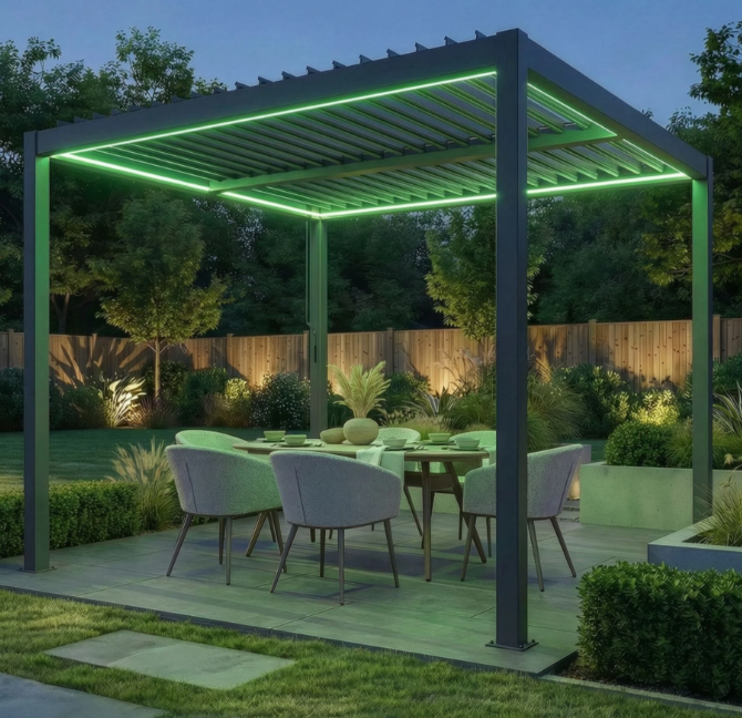 Coral 3x3m Pergoal with Drop Sides & LED Lighting- Grey Frame