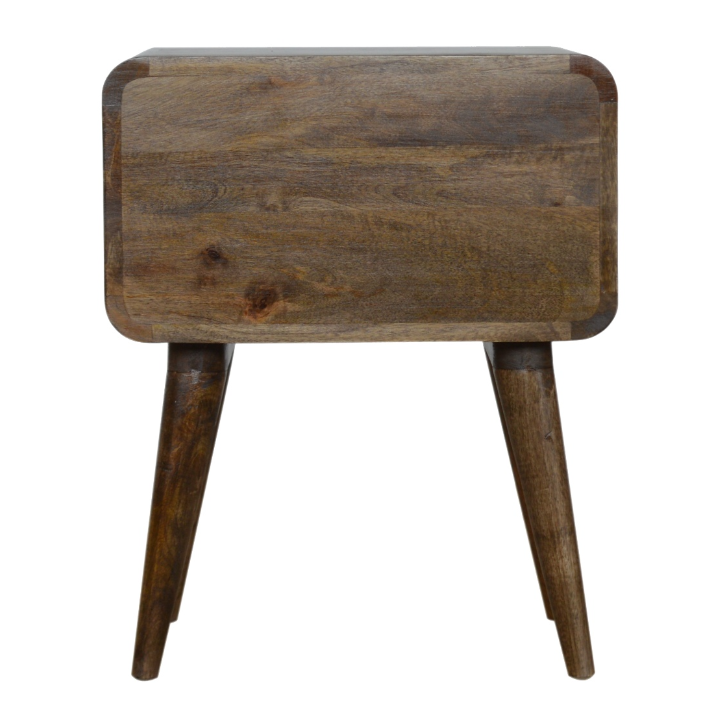 Curved Classic Grey Washed Mango Wood Bedside Table