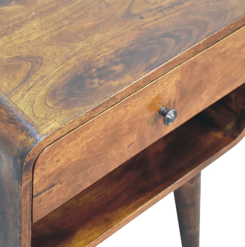 Curved Mango Wood Bedside Table