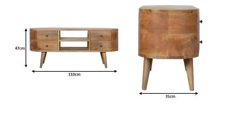 Rounded 4 Drawer Mango Wood TV Entertainment Unit