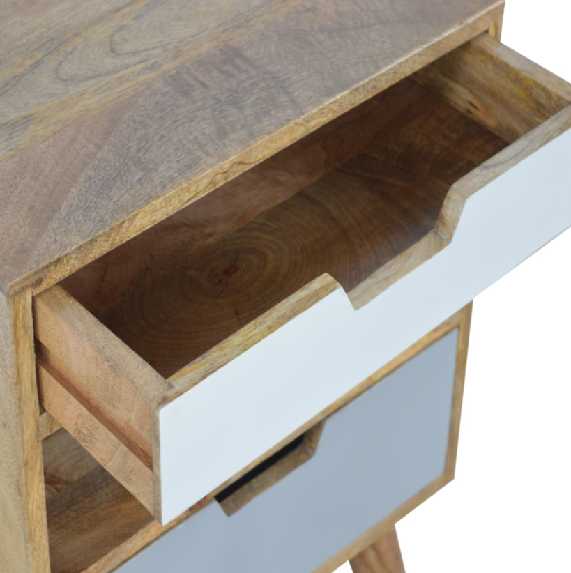 Grey and White Mango Wood 2 Drawer Bedside Table