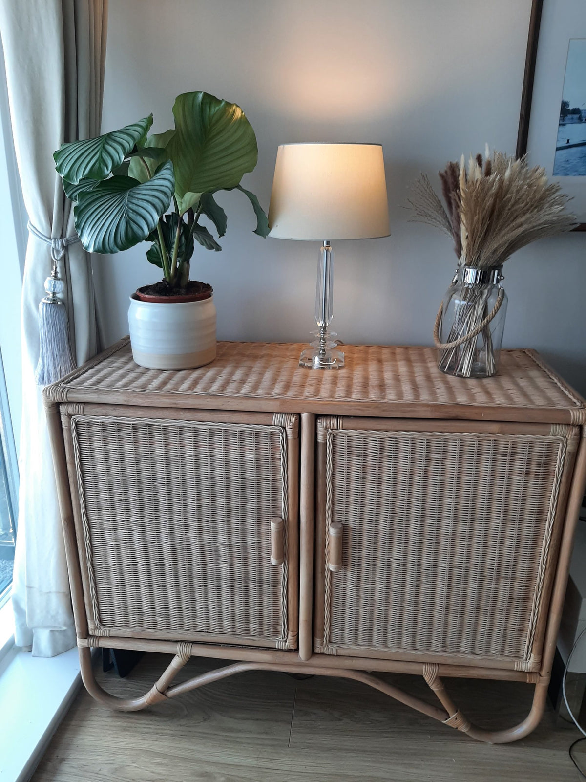 large natural rattan sideboard cabinet