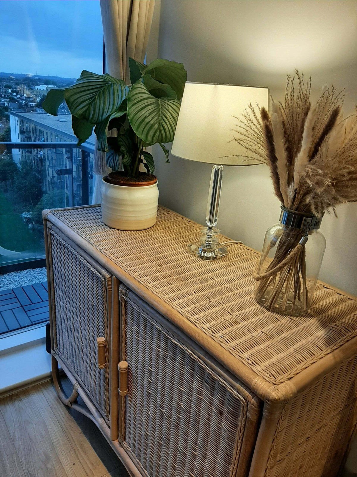 large natural rattan sideboard cabinet