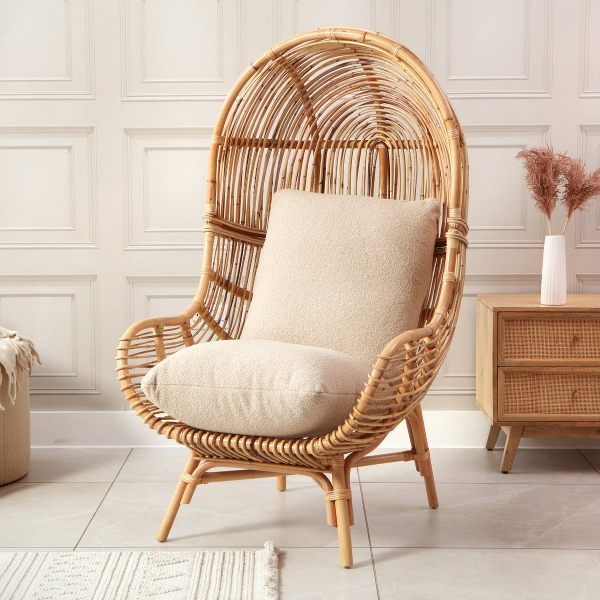 Cream Boucle Loft Rattan Chair