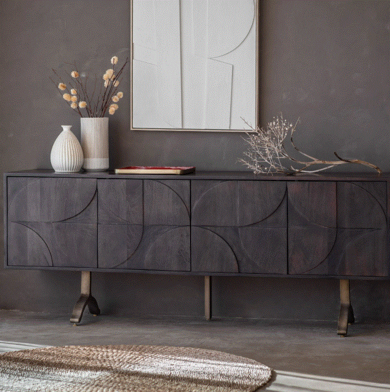 Shaw Mango Wood 4 Door Sideboard / Media Unit with Iron Legs