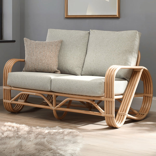 Pretzel Natural Cane 2 Seater Sofa in Smooth Green