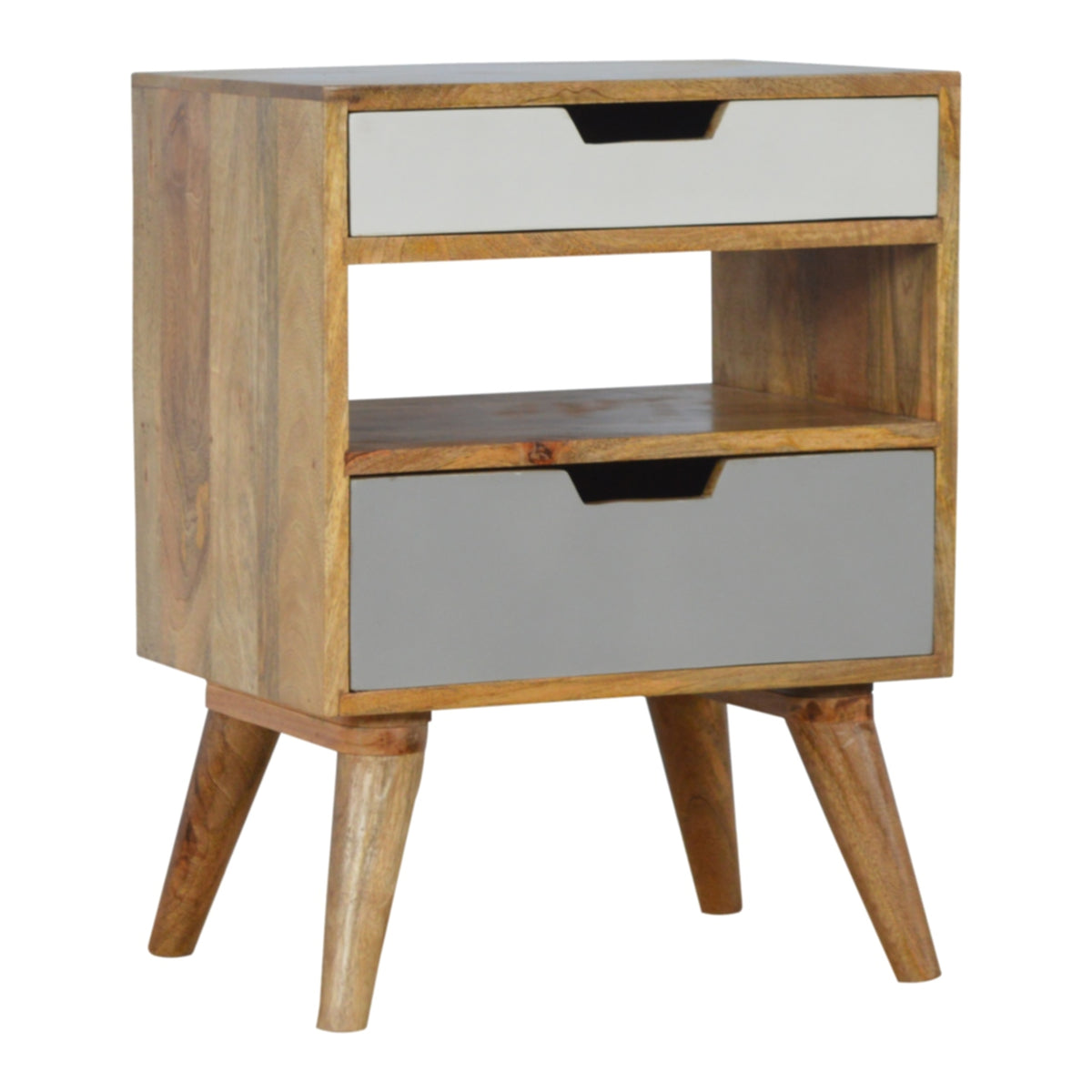 Grey and White Mango Wood 2 Drawer Bedside Table