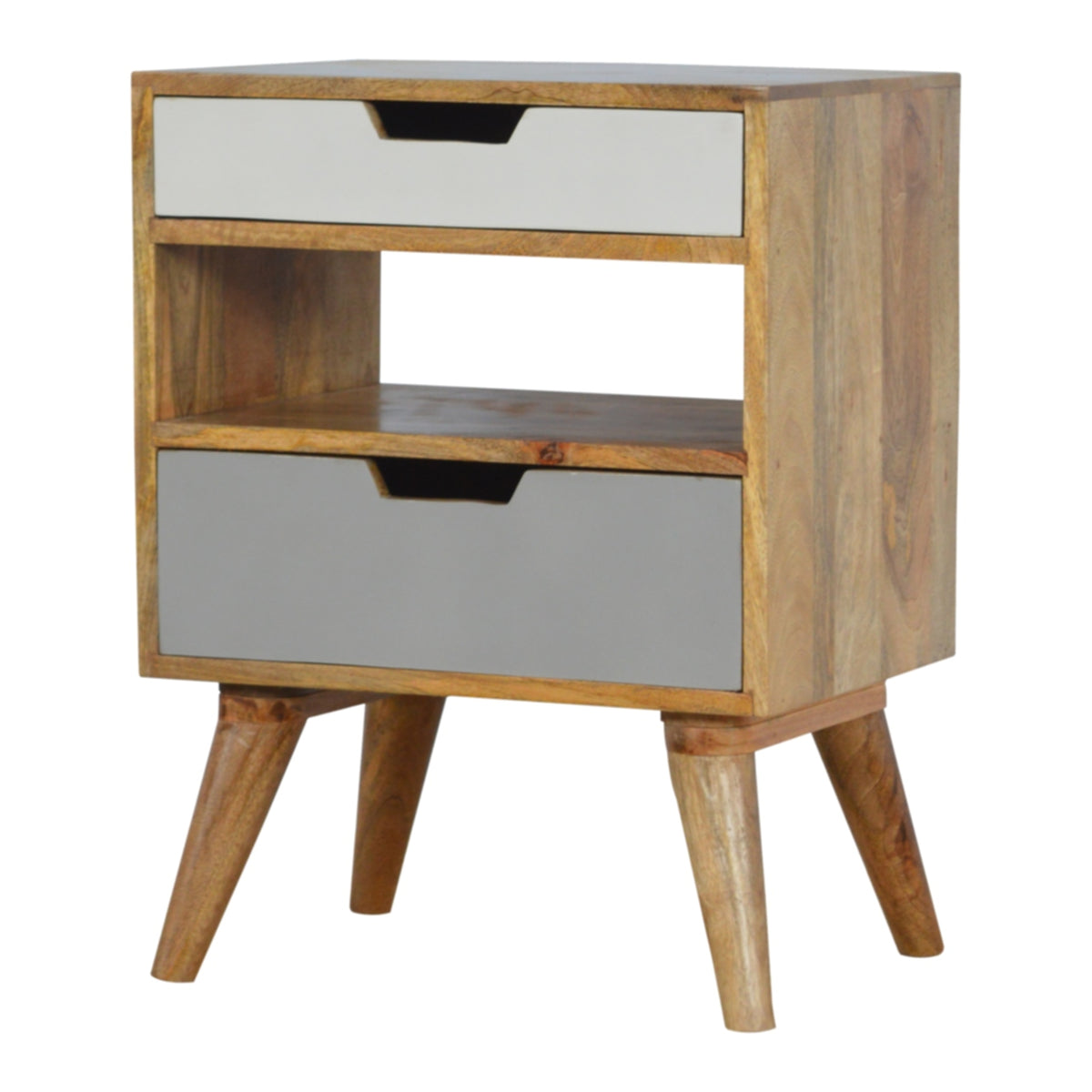 Grey and White Mango Wood 2 Drawer Bedside Table