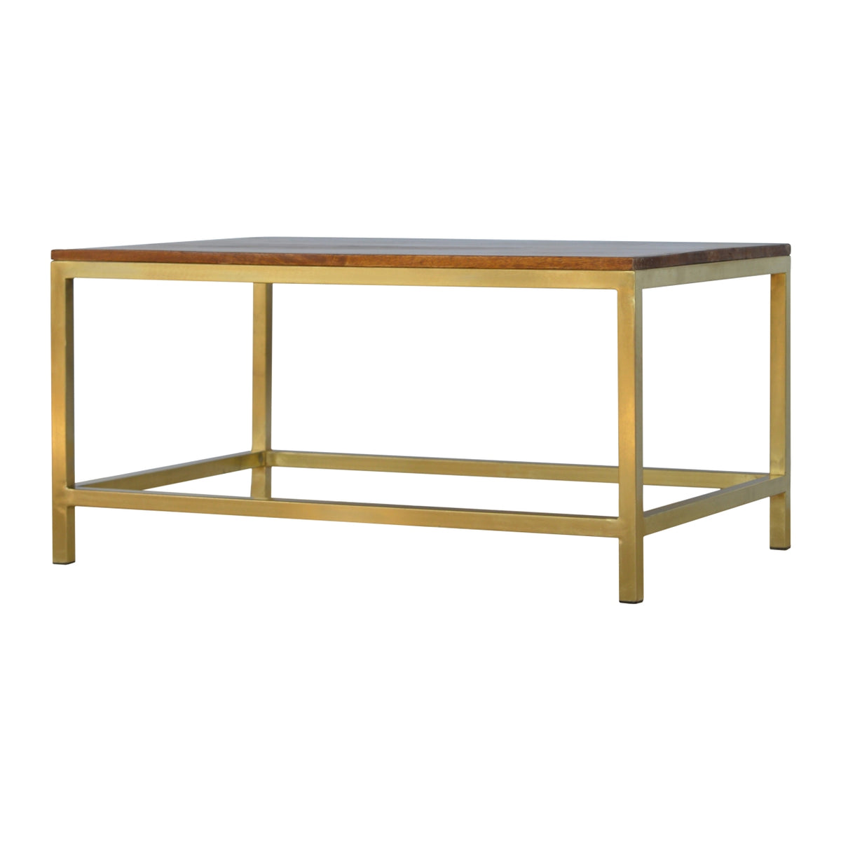 Rectangle Gold Coffee Table with Mango Wood Top