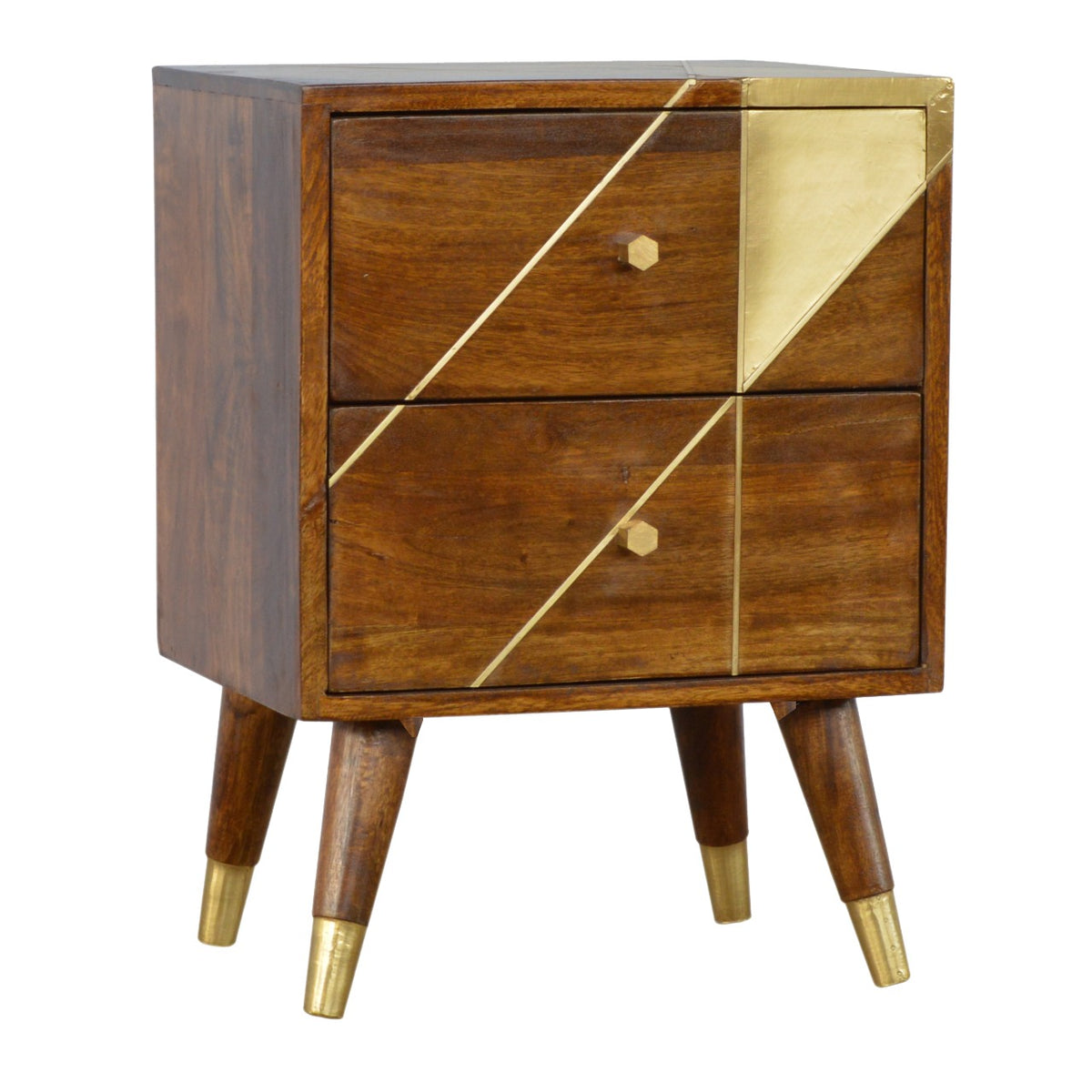 Mango Wood Geometric Gold Bedside Table