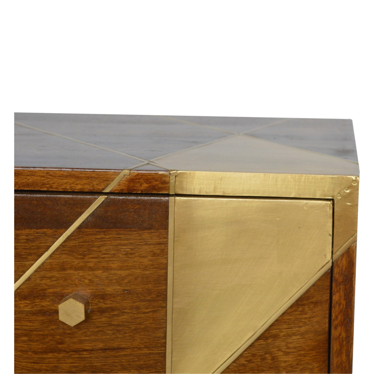 2 Drawer Mango Wood Gold Geometric Chestnut Bedside Table