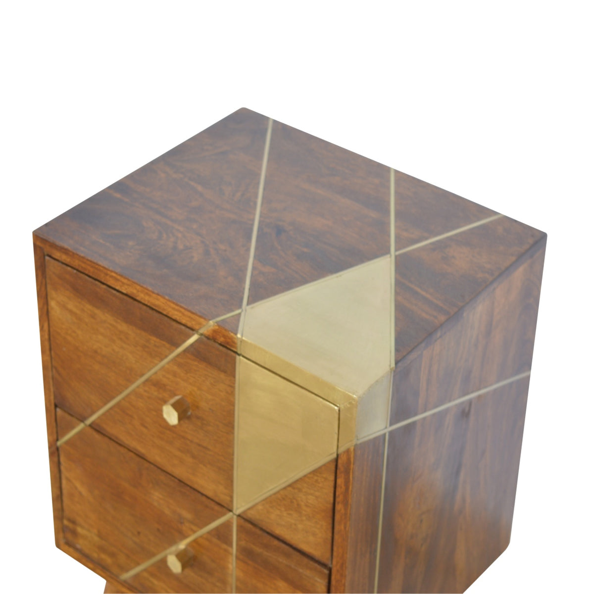 2 Drawer Mango Wood Gold Geometric Chestnut Bedside Table