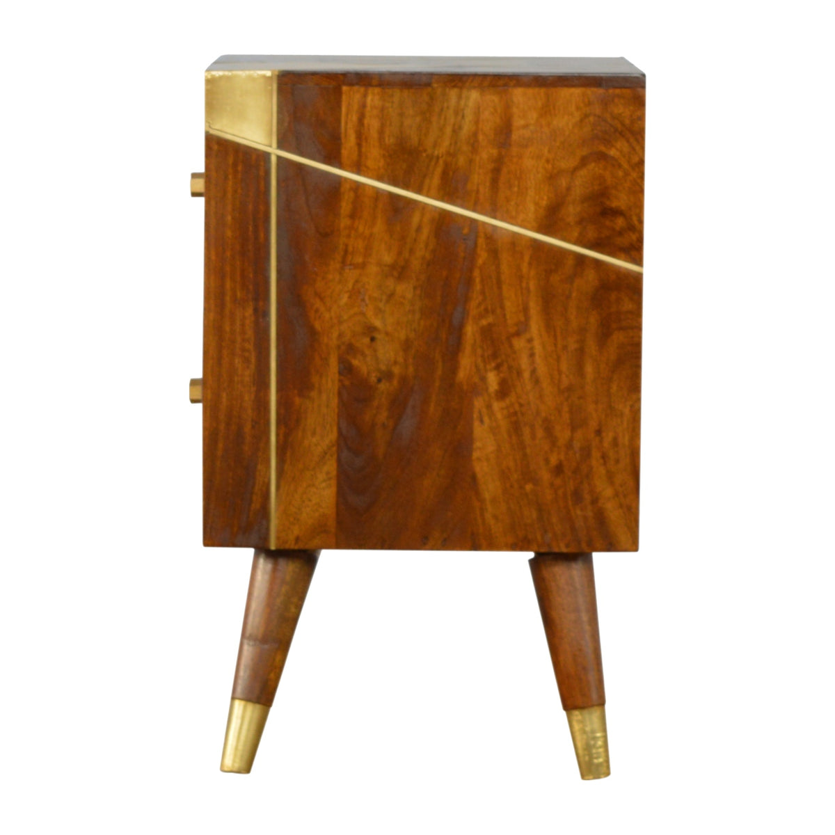 2 Drawer Mango Wood Gold Geometric Chestnut Bedside Table