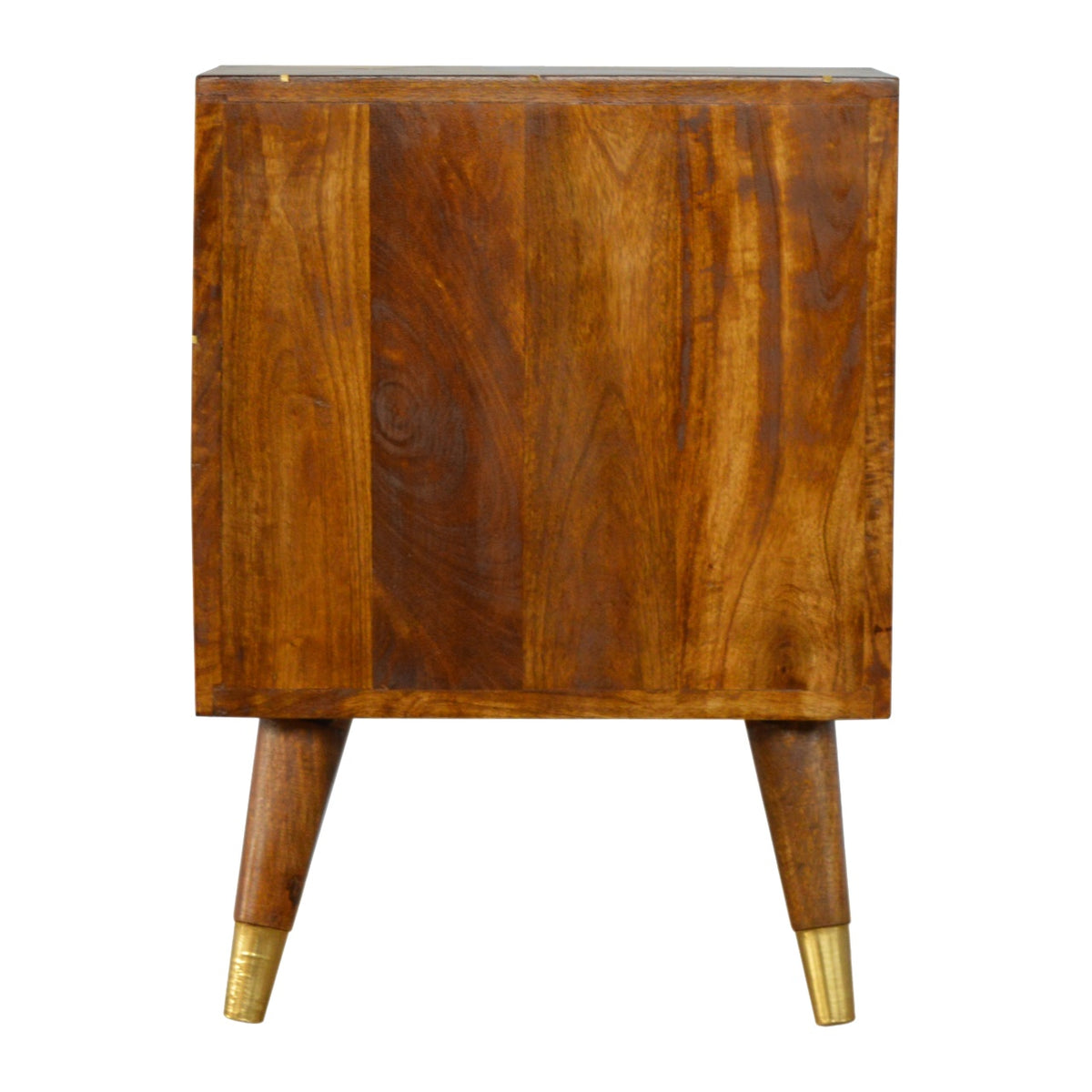 2 Drawer Mango Wood Gold Geometric Chestnut Bedside Table