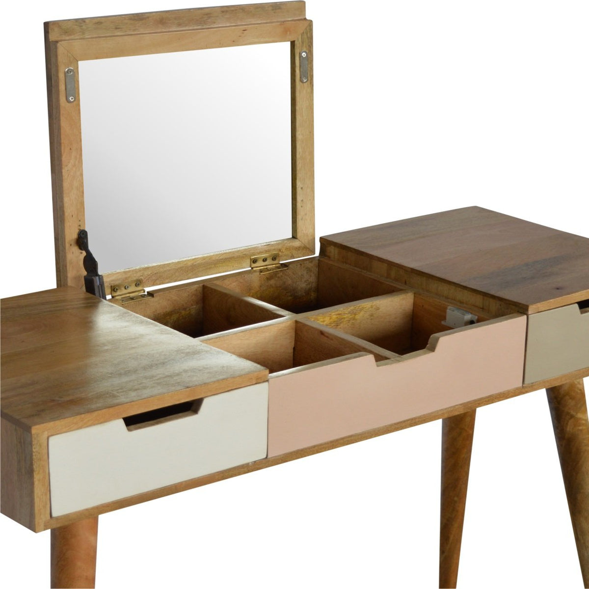 Pink Gradient Mango Wood Dressing Table with Foldable Mirror