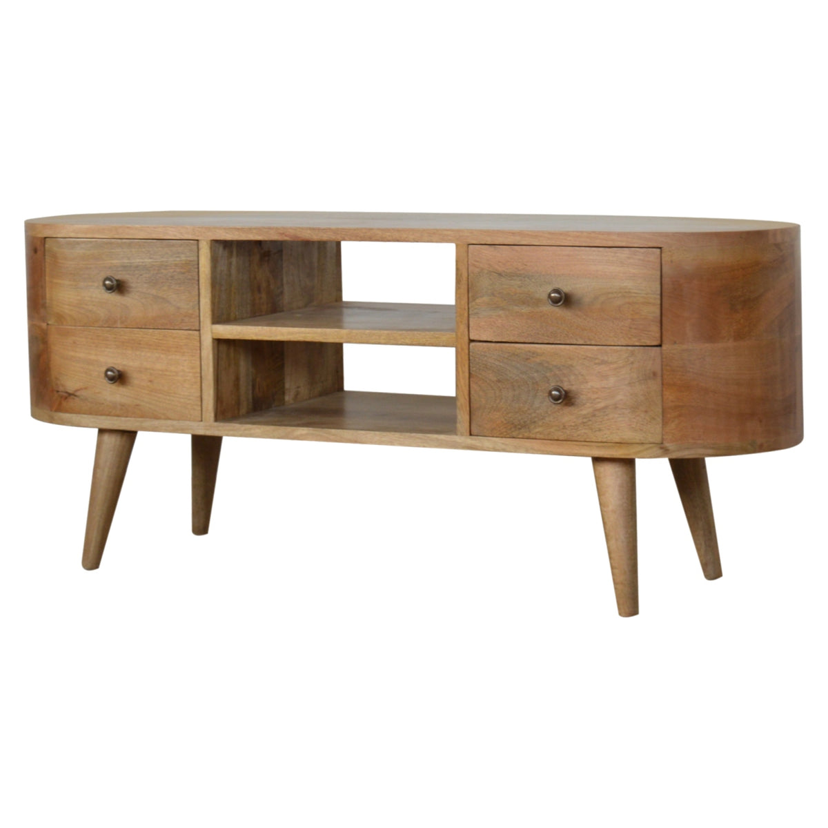 Rounded 4 Drawer Mango Wood TV Entertainment Unit