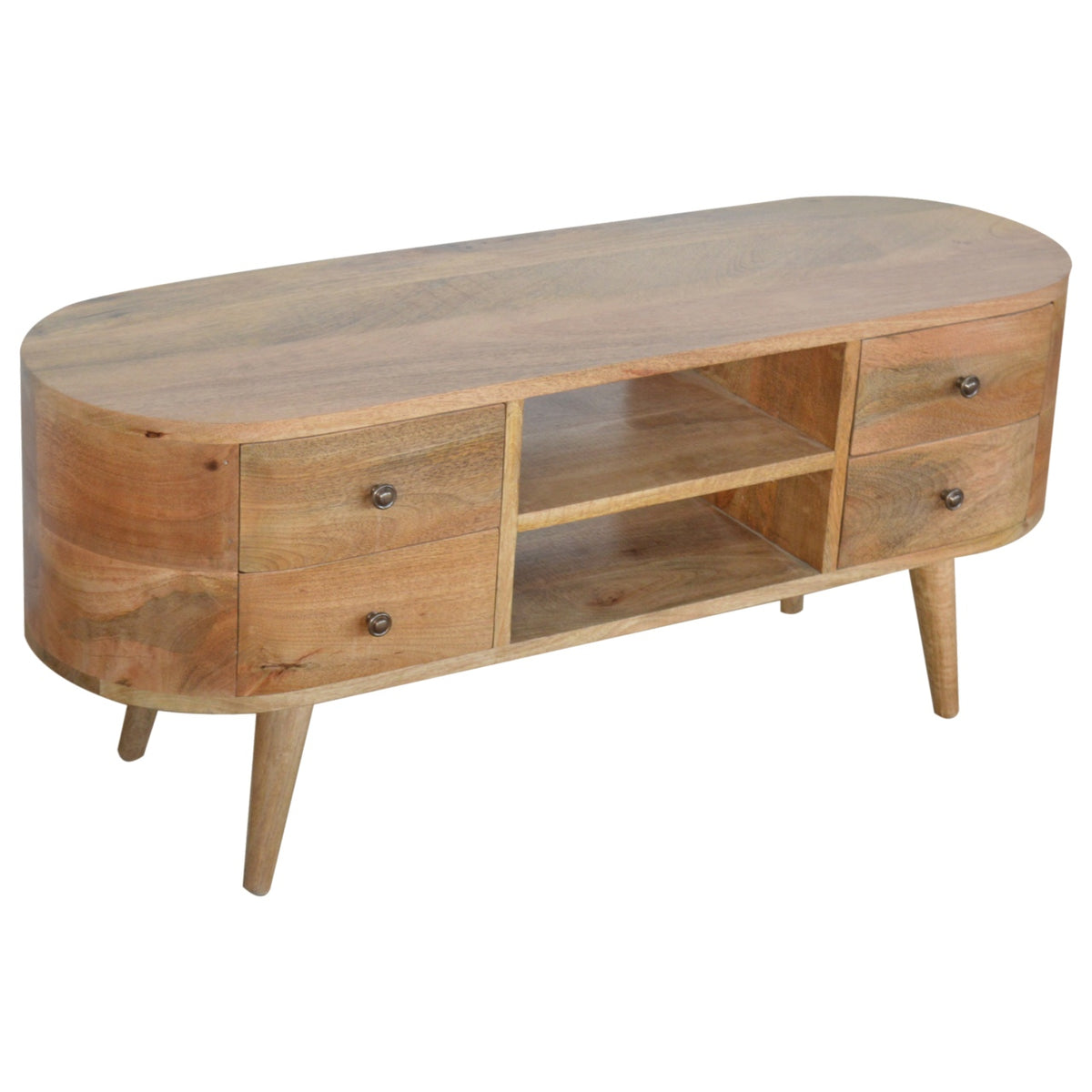 Rounded 4 Drawer Mango Wood TV Entertainment Unit