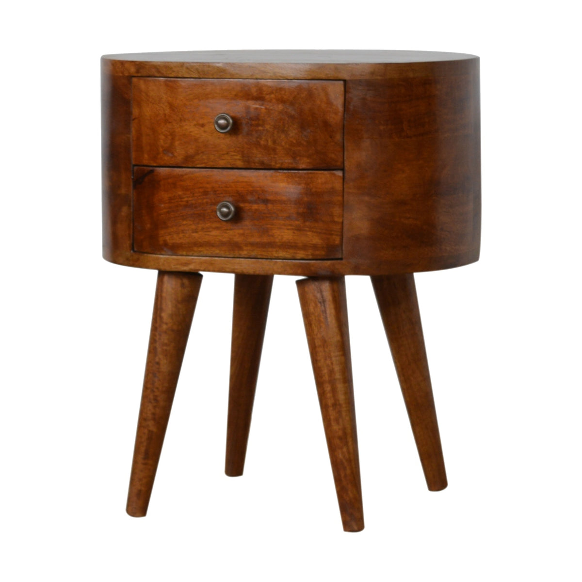 Chestnut Rounded Mango Wood 2 Drawer Bedside Table