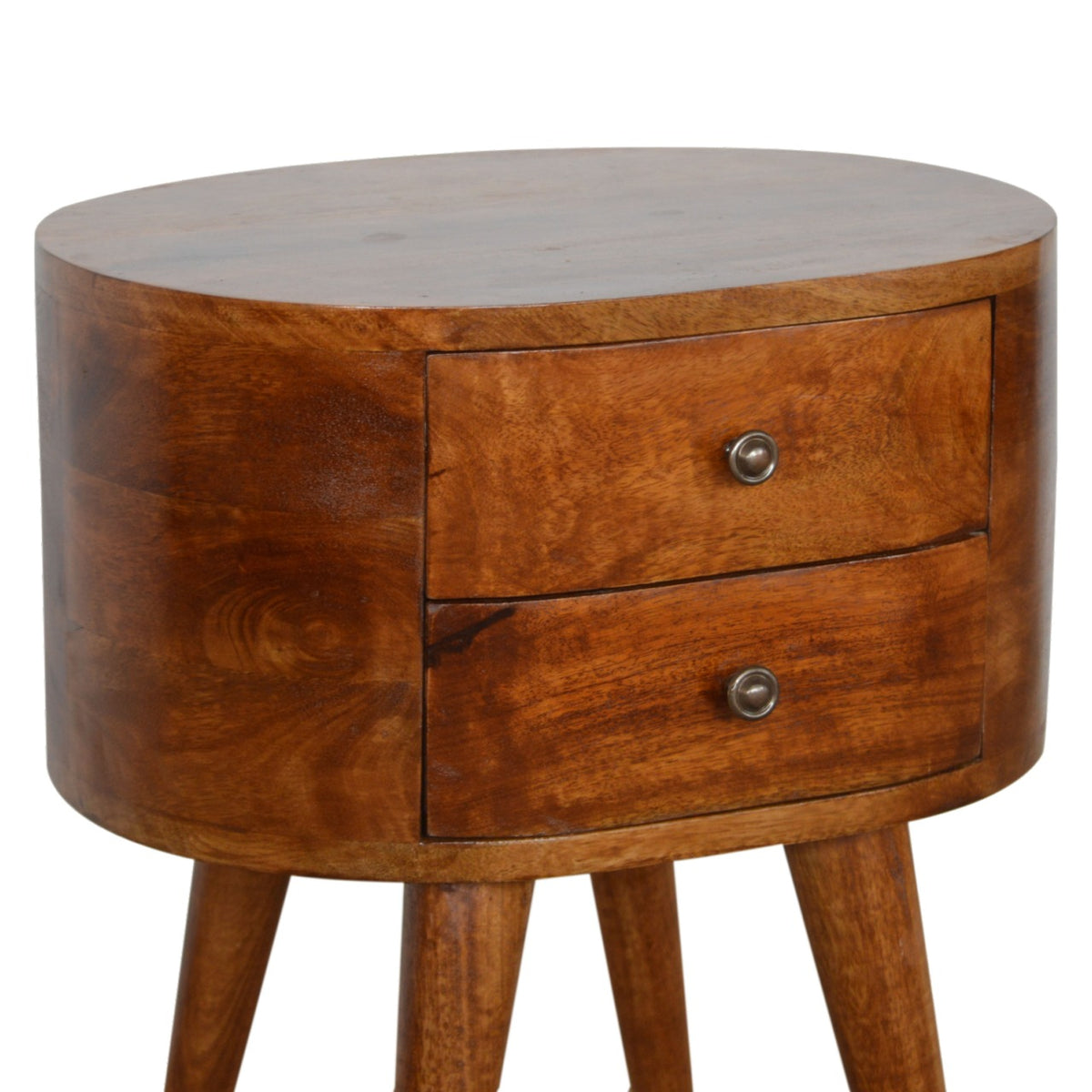 Chestnut Rounded Mango Wood 2 Drawer Bedside Table