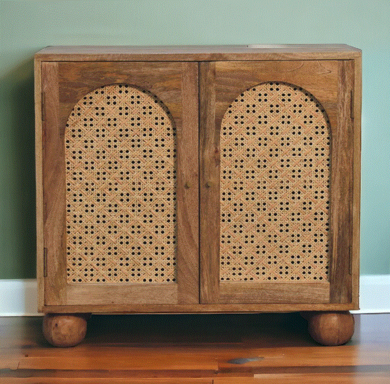 Arched Rattan Sideboard Rattan and Mango Wood Cabinet