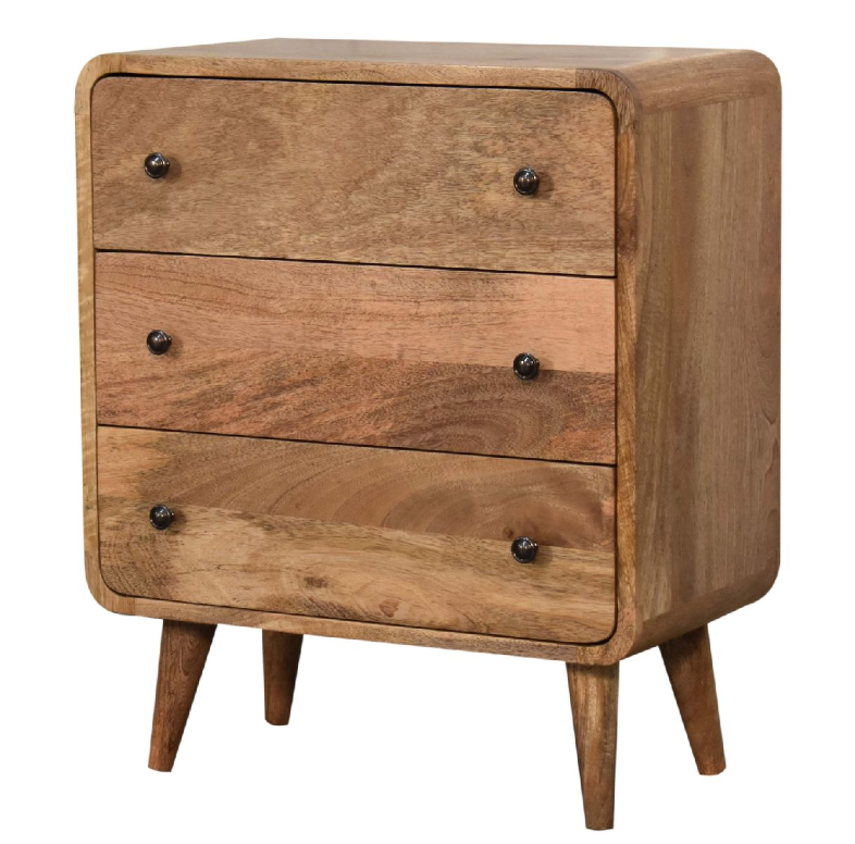 Curved Mango Wood 3 Drawer Chest