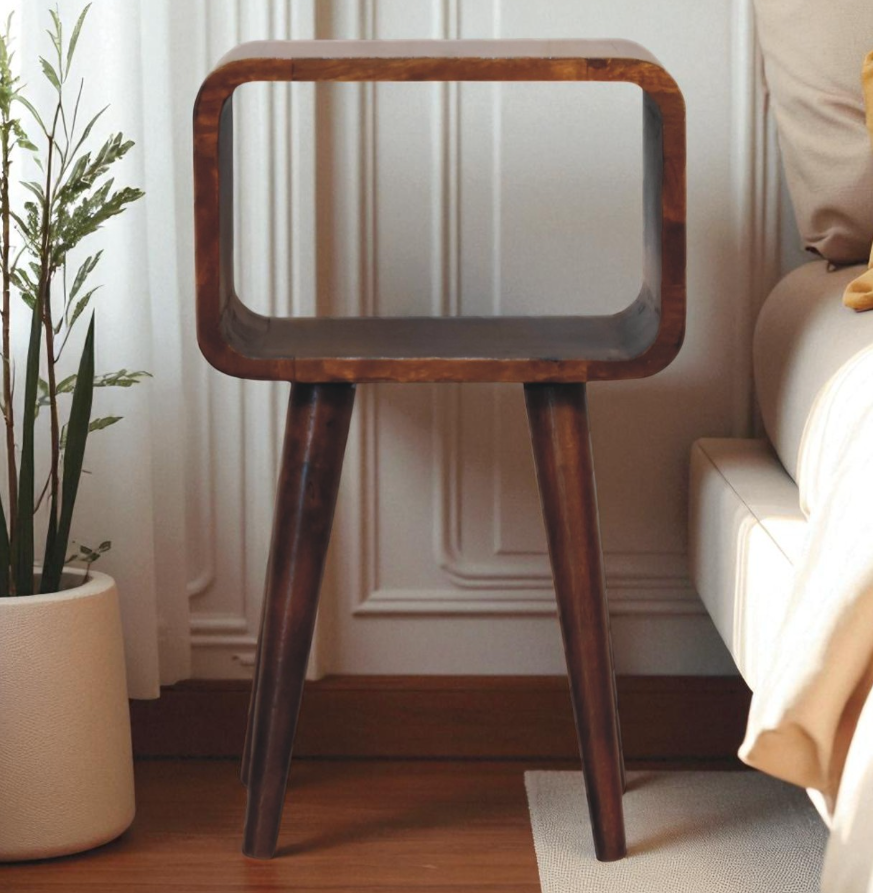 Mini Curved Mango Wood Open Bedside Table