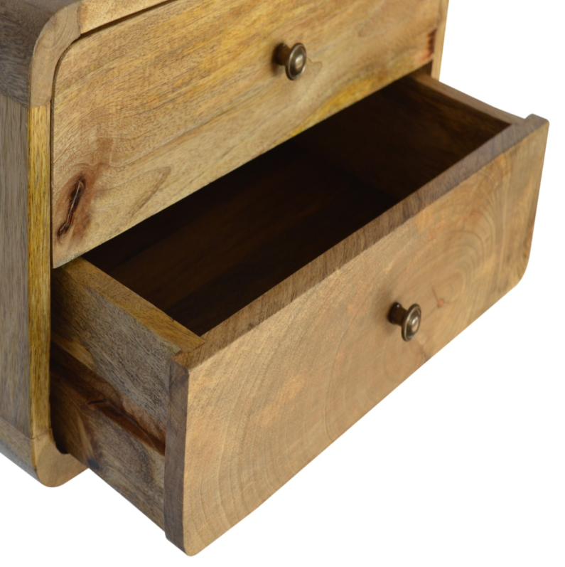 Floating Wall-Mounted Curved Mango Wood Bedside Table