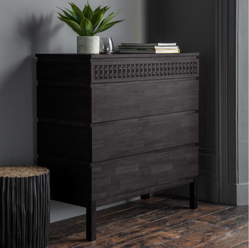 Toledo Black Charcoal Detailed 4 Drawer Chest