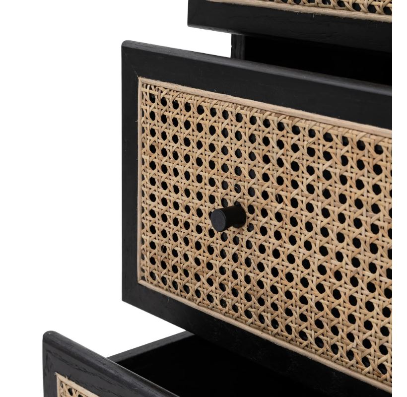 Semp Rattan Black 3 Drawer Chest with Oak Frame