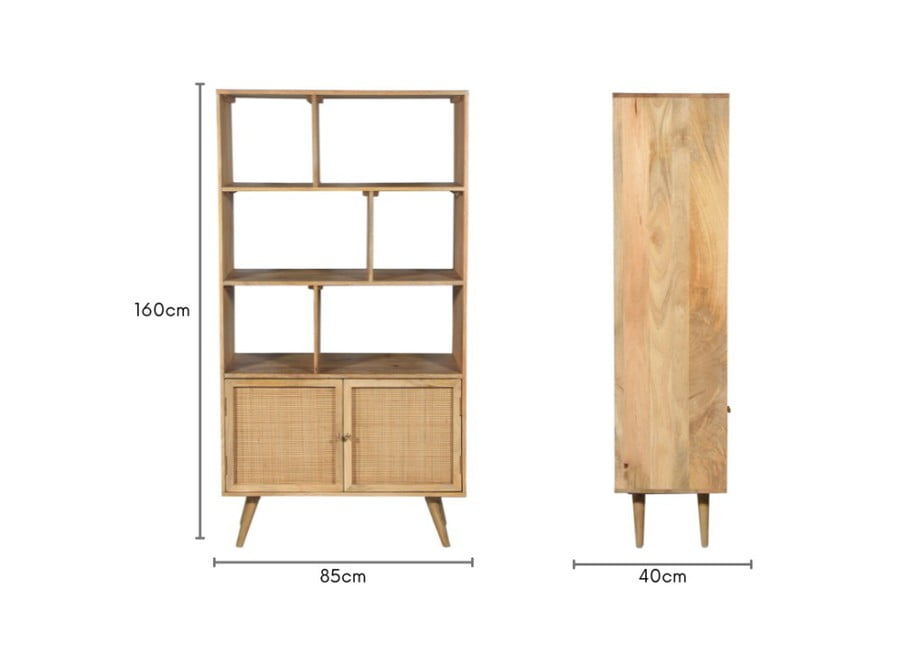 Manhattan Mango Wood Bookcase with Natural Rattan Doors | Sustainable ...