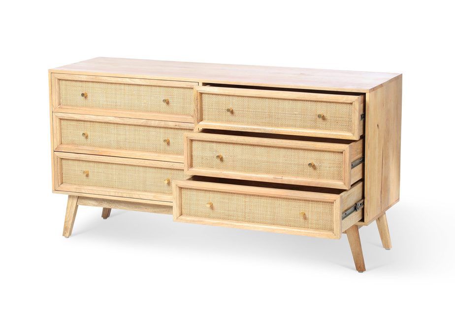 Venice Mango Wood Wide 6 Drawer Chest in Natural | Eco-Friendly ...