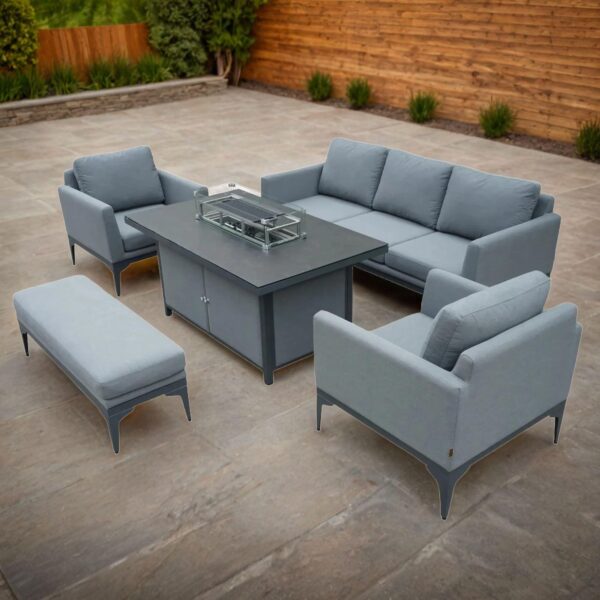 sergio outdoor 3 seater set with fire pit dining table waterproof fabric