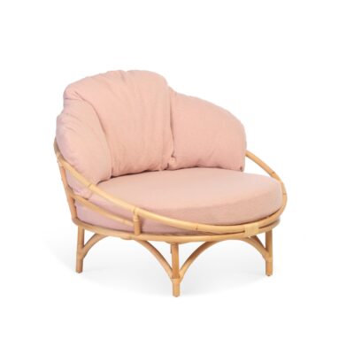 rattan natural snug cuddle chair in powder pink